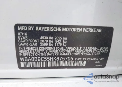 2017 BMW 330I z USA, uszkodzony, nr VIN WBA8B9C55HK675705